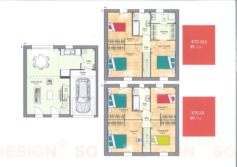 MAISON À CONSTRUIRE DE 89 M² + garage soit 105 m² utiles....