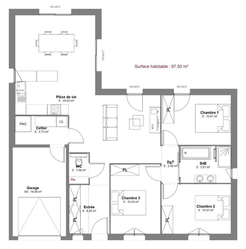 🏡 Maison à construire - Plain-pied en L de 97 m²....