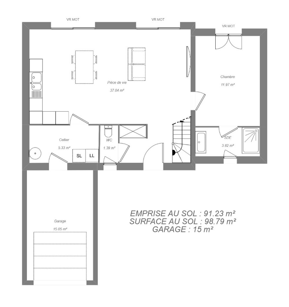 MAISON À CONSTRUIRE DE 90 M² PROCHE DE TOURS, 4 PIÈCES<B....