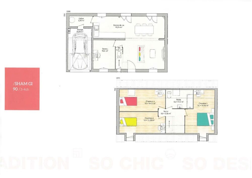 Le modèle SHAM 90 4 ch est une maison à combles aménagés....