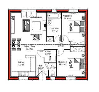  Maison � vendre 3 pi�ces 60 m�