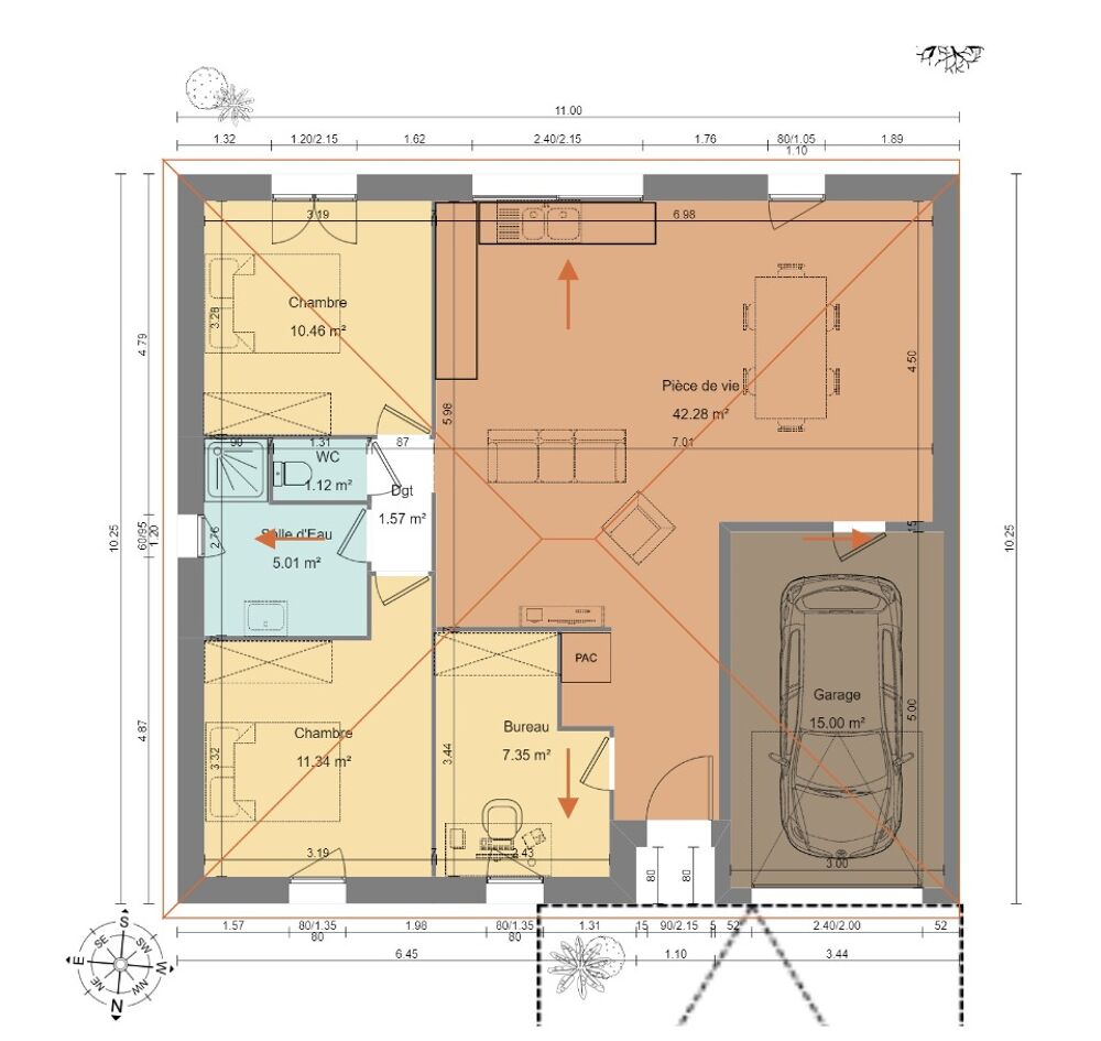 Maison de plain pied avec sa toiture en 4 pans. vous acc....