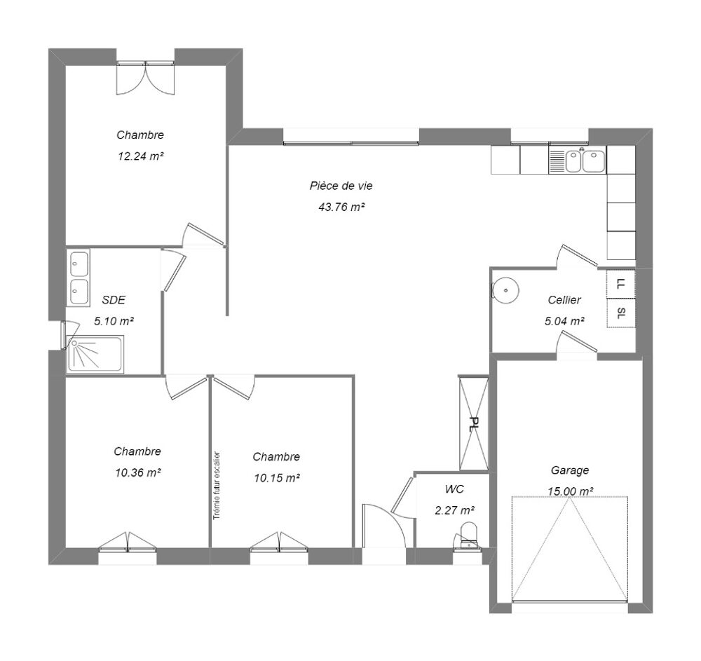MAISON À CONSTRUIRE DE 80 M² À CHÂTEAUROUX, 4 PIÈCES.<BR....