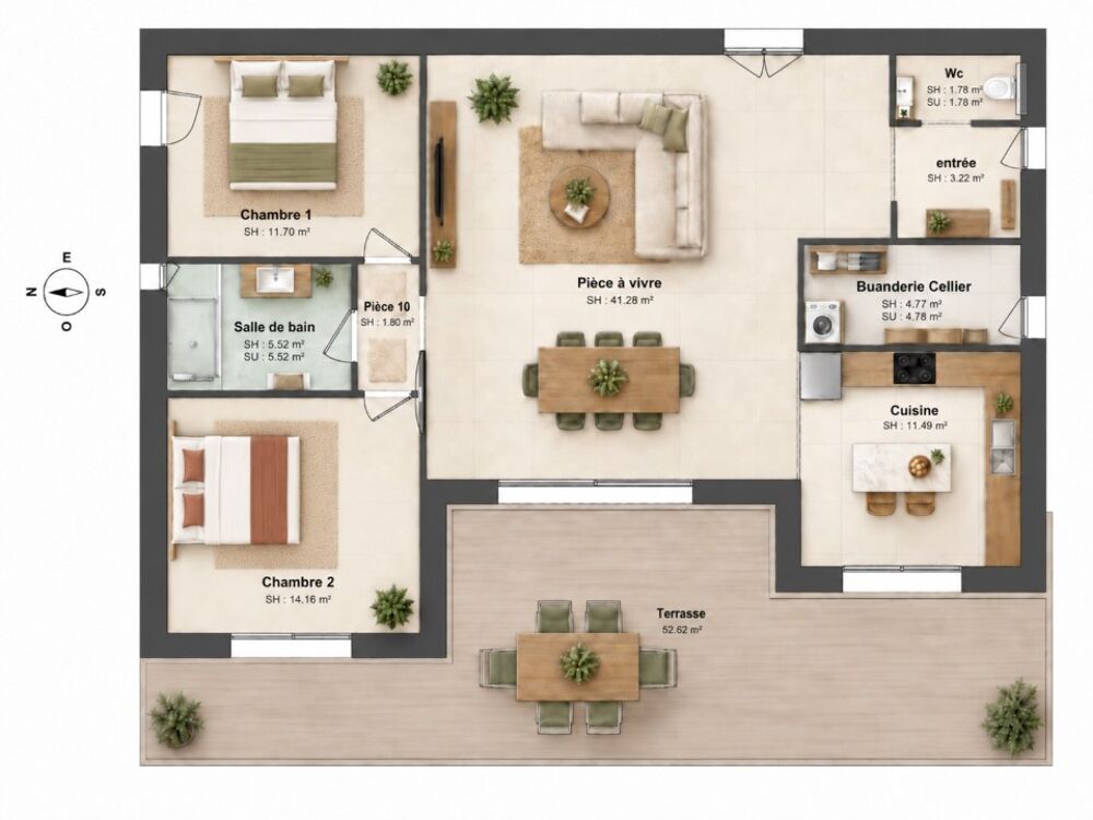Maison de plain-pied de 96 m² - lumineuse et fonctionnel....