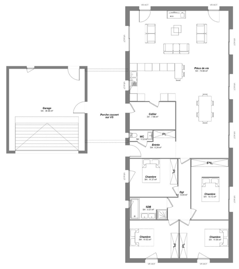 Cette belle maison à construire de 150m² offre une grand....