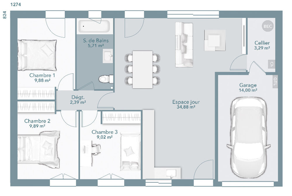 vente Maison - 4 pièce(s) - 75 m² Labastide-Saint-Pierre (82370)