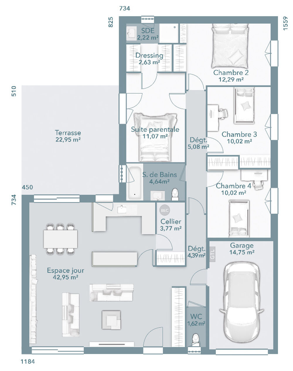 vente Maison - 5 pi�ce(s) - 110 m� Montgiscard (31450)