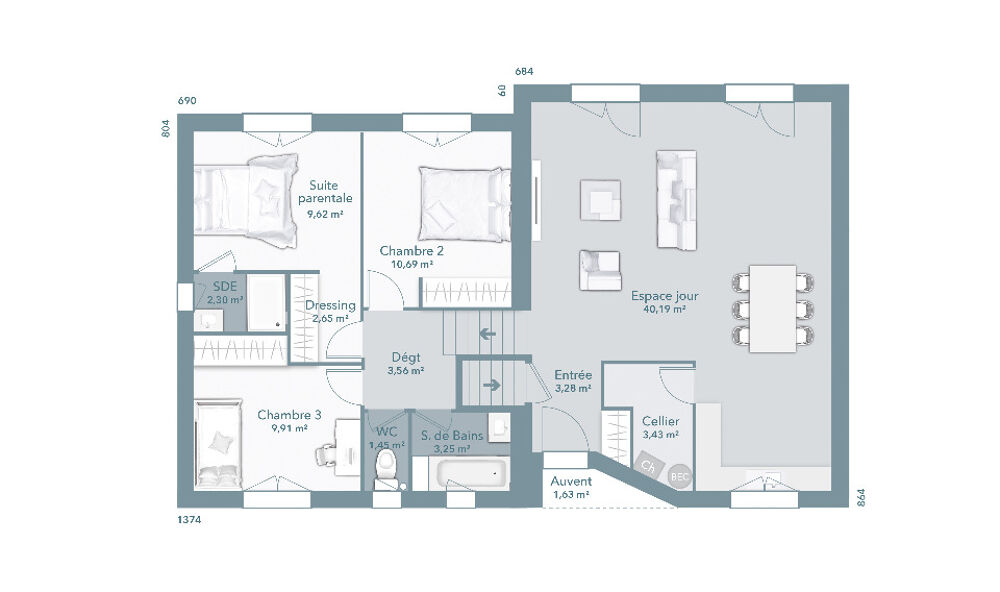 vente Maison - 4 pièce(s) - 90 m² Lévignac (31530)