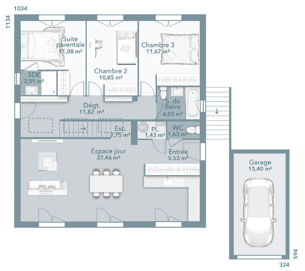 vente Maison - 5 pièce(s) - 100 m² Daux (31700)
