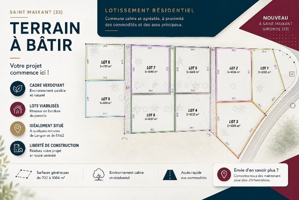 vente Terrain - 1030 m² Saint-Maixant (33490)