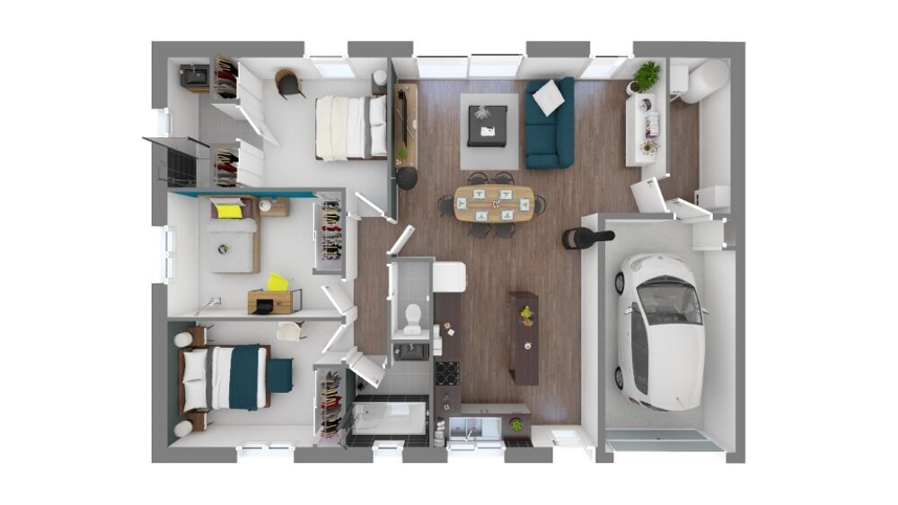 Maison Optima de 90 m² proposée ici sur 400 m² de terrai....