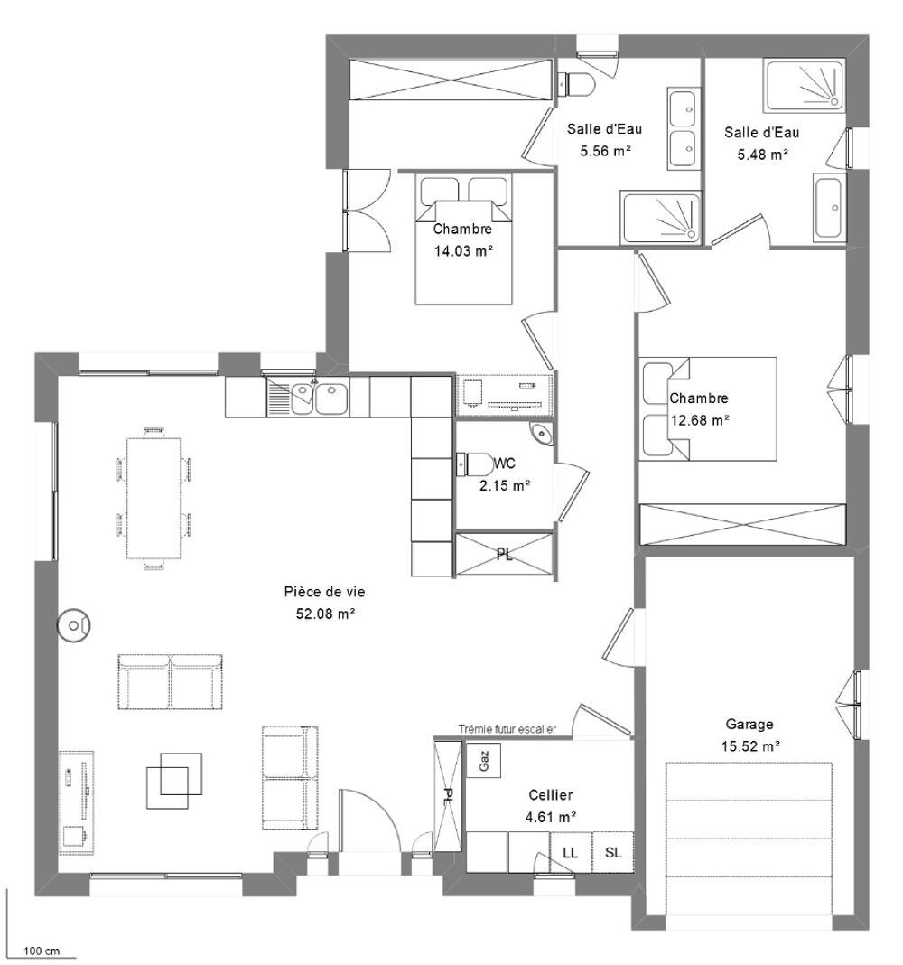 MAISON À CONSTRUIRE DE 100 M² PROCHE DE CHÂTEAUROUX, 3 P....