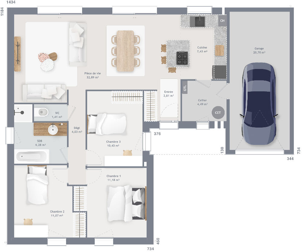 vente Maison - 5 pice(s) - 89 m Pierres (28130)