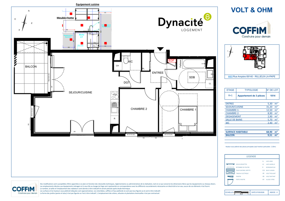 Location Appartement T3 NEUF DE 68 m2   RILLIEUX-LA-PAPE   1 034 € CC Rillieux la pape