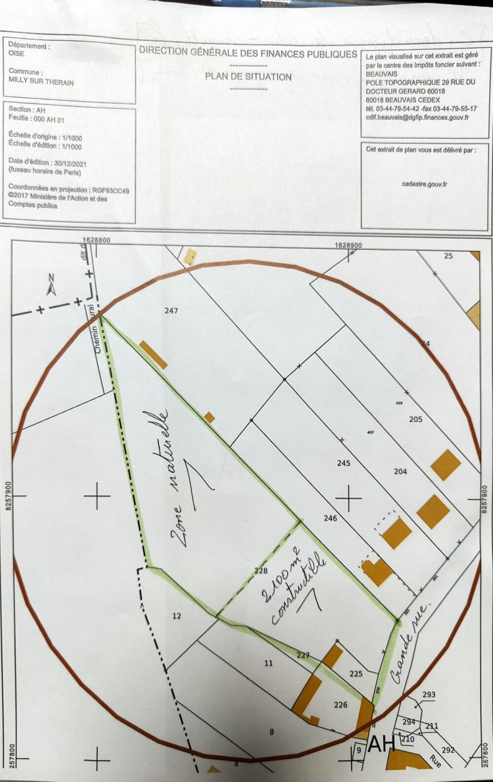 Vente Terrain TRES BEAU TERRAIN A BATIR PLAT ET VIABILISE DE 6200 M2 POUR LOTIR 5 OU 6 MAISONS A MILLY SUR THERAIN Troissereux