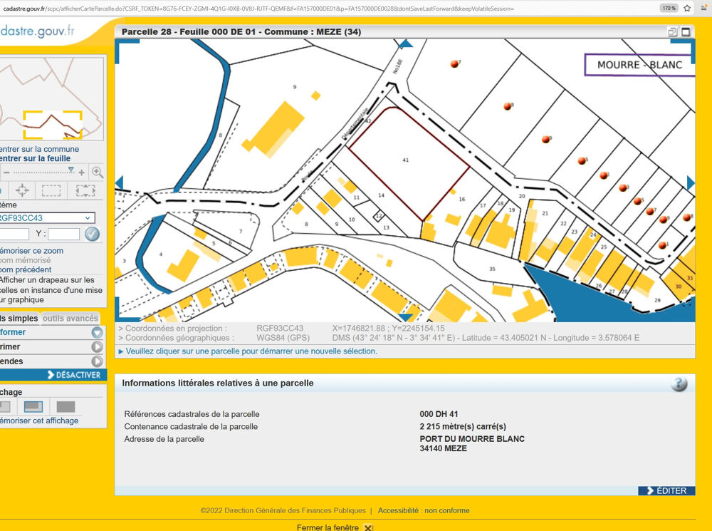 Vente Terrain Mèze secteur Mourre-Blanc, zonage ACO, parcelle de 2215 m2 Meze