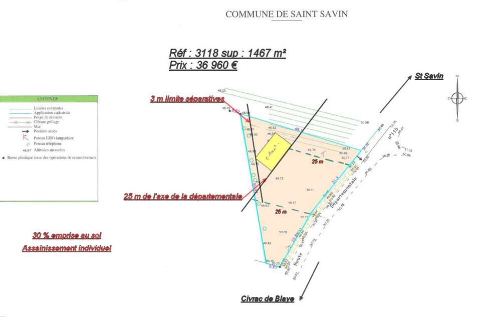 Vente Terrain SAINT-SAVIN TERRAIN CONSTRUCTIBLE DE 1460 M2 St savin
