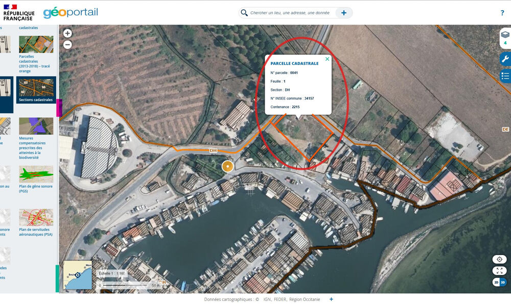 Vente Terrain Mèze secteur Mourre-Blanc, zonage ACO, parcelle de 2215 m2 Meze