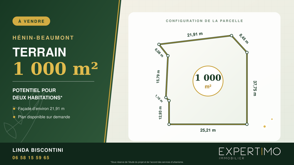 Vente Terrain TERRAIN A BATIR DE 1000 M2 Henin beaumont