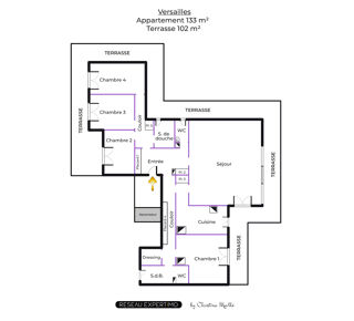 Vente Appartement VERSAILLES MONTREUIL - Appartement toit-terrasse 6 pièces 4 chambres de 133 m2 avec terrasse de 102m2, ascensc Versailles