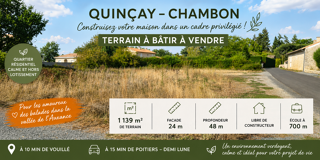 Vente Terrain TERRAIN CONSTRUCTIBLE - HORS LOTISSEMENT - PROCHE ECOLE - PARTIELLEMENT VIABILISÉ Quincay