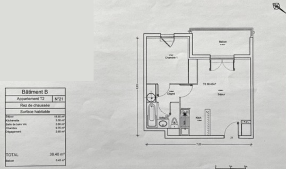 Lunel (34400) T2 de 38 m2 + Terrasse 6 m2 en Rez-de-Jardin