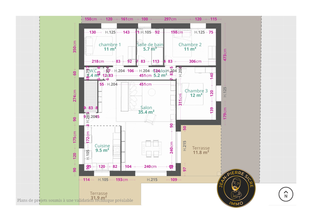 Vente Terrain Nailloux -Terrain 1111 m2 - Permis de construire accordé - Vue Pyrénées Nailloux