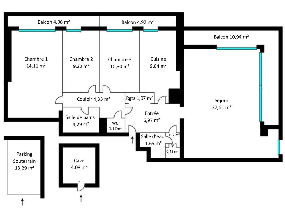 Nanterre Préfecture Parc André Malraux : Appartement de 5 pièces sur 102 m2 + balcons + cave + box fermé