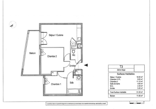  Appartement � vendre 3 pi�ces 51 m�