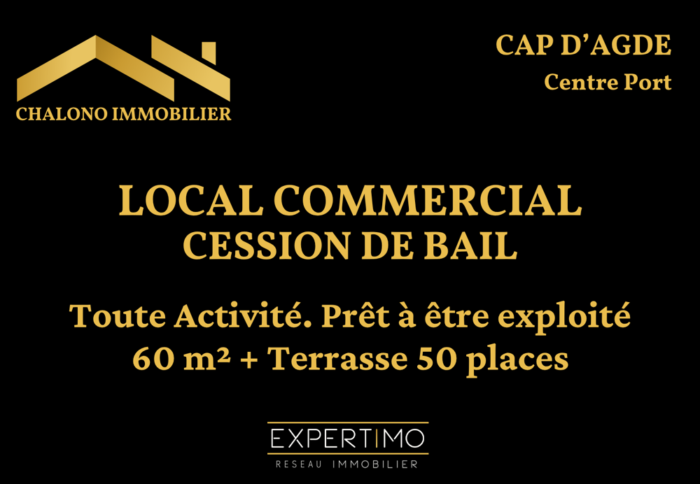   DEPT 34 - LE CAP D'AGDE. CESSION DE BAIL COMMERCIAL, CENTRE PORT. BAR / RESTAURANT / GLACIER   LICENCE 3   TERRASSE 