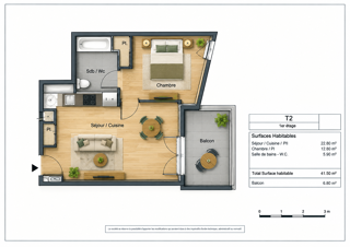  Appartement à vendre 2 pièces 42 m²