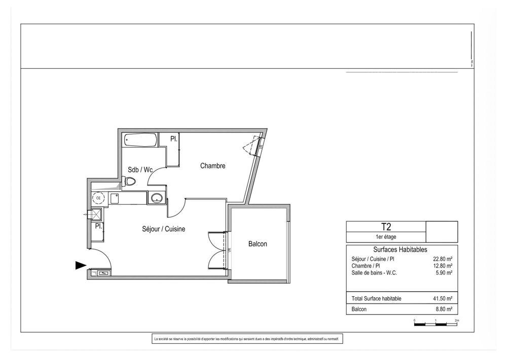 MONTPELLIER (34) Appartmement T2 de 41,5 m2 + Terrasse 9 m2