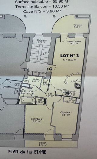  Appartement � vendre 3 pi�ces 56 m�