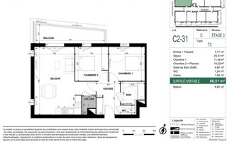  Appartement � vendre 3 pi�ces 66 m�