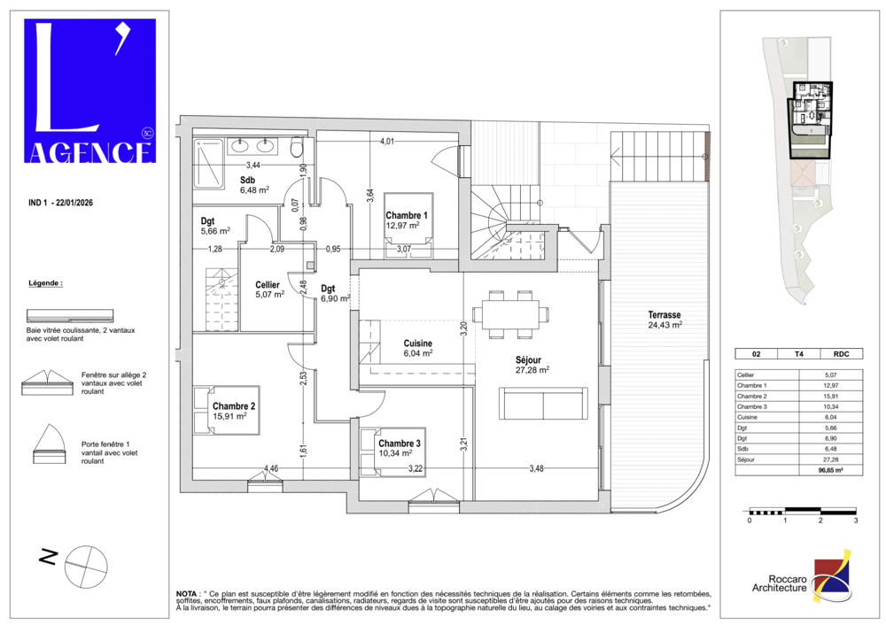 Appartement de type 4 Terrasse de 25m2 + Sous-sol indépendant + 2 places de parking