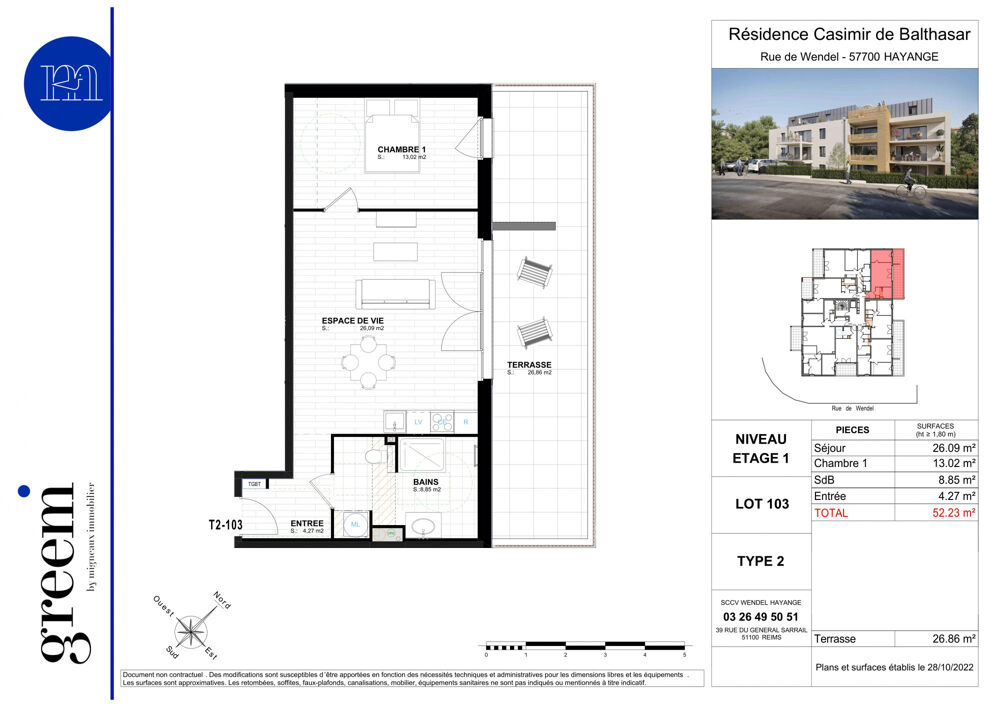 Vente Appartement Résidence de Standing BALTHASAR - Appartement T2 de 46 à 65 m2 avec parking et terrasse Hayange