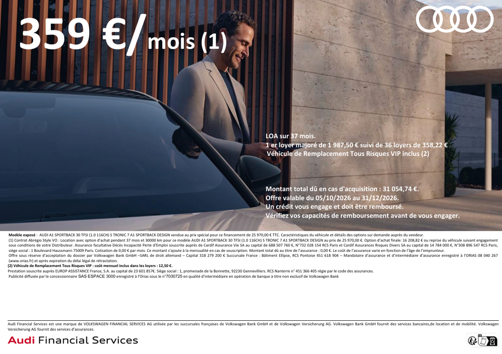 A1 Sportback 30 TFSI 116 ch S tronic 7 2025 occasion 25000 Besan&ccedil;on