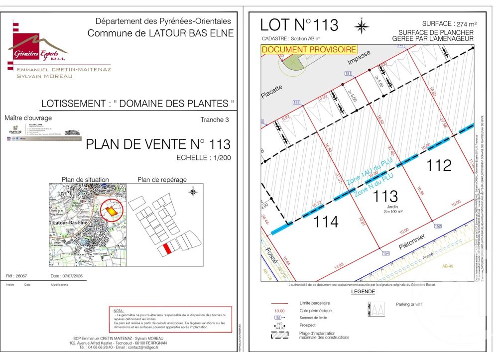 vente Terrain - 274 m² Latour-Bas-Elne (66200)