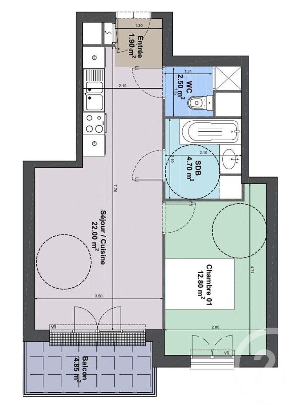 Appartement 2 pièces avec balcon et stationnement privat....