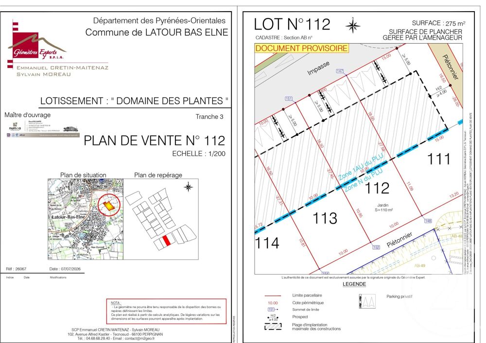 vente Terrain - 276 m² Latour-Bas-Elne (66200)