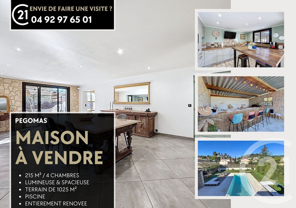 EN EXCLUSIVITE à PEGOMAS Maison de rêve 215 m² Piscine....