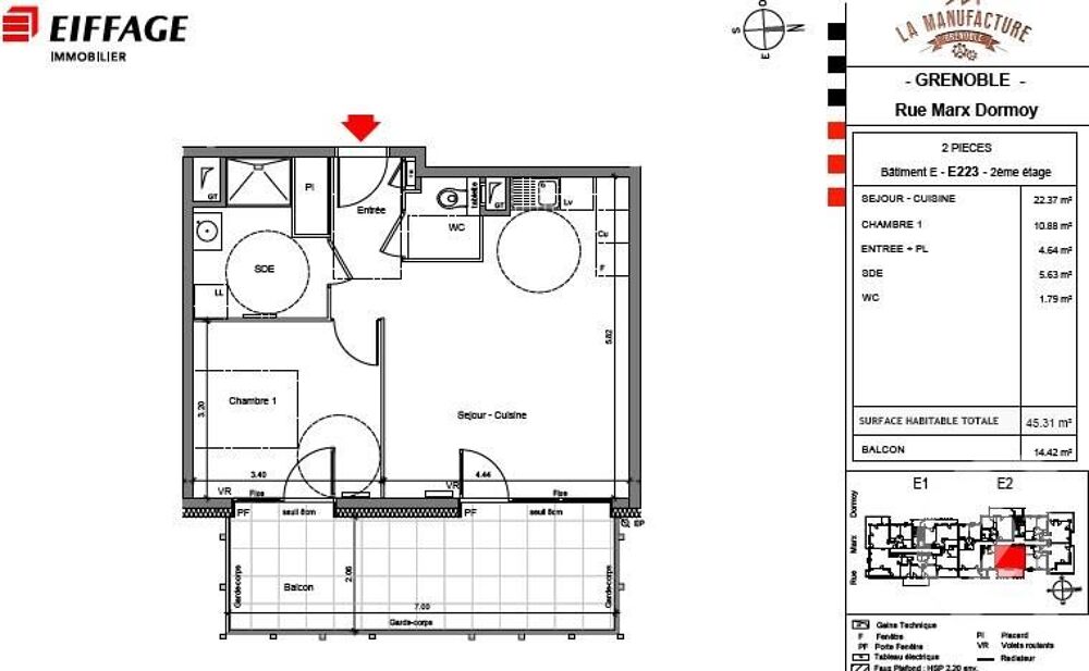 location Appartement - 2 pièce(s) - 45 m² Grenoble (38000)