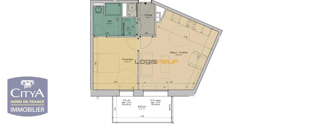 location Appartement - 45 m² Wambrechies (59118)