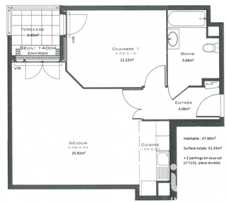  Appartement � vendre 2 pi�ces 48 m�