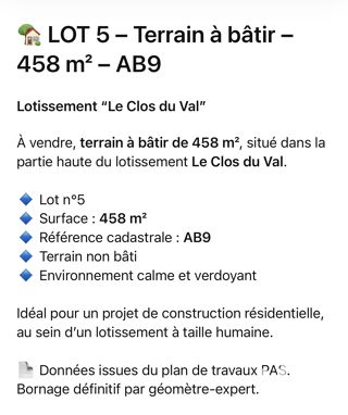  Terrain � vendre 458 m�