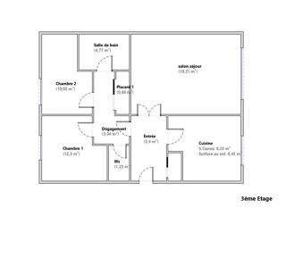  Appartement � vendre 3 pi�ces 65 m�