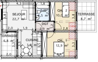  Appartement � vendre 3 pi�ces 57 m�