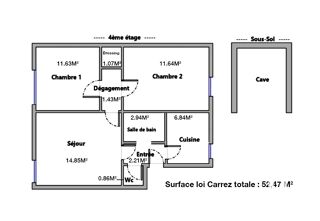  Appartement  vendre 3 pices 52 m