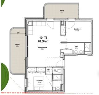  Appartement � vendre 3 pi�ces 62 m�