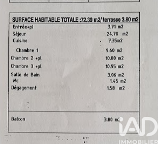  Appartement � vendre 4 pi�ces 72 m�